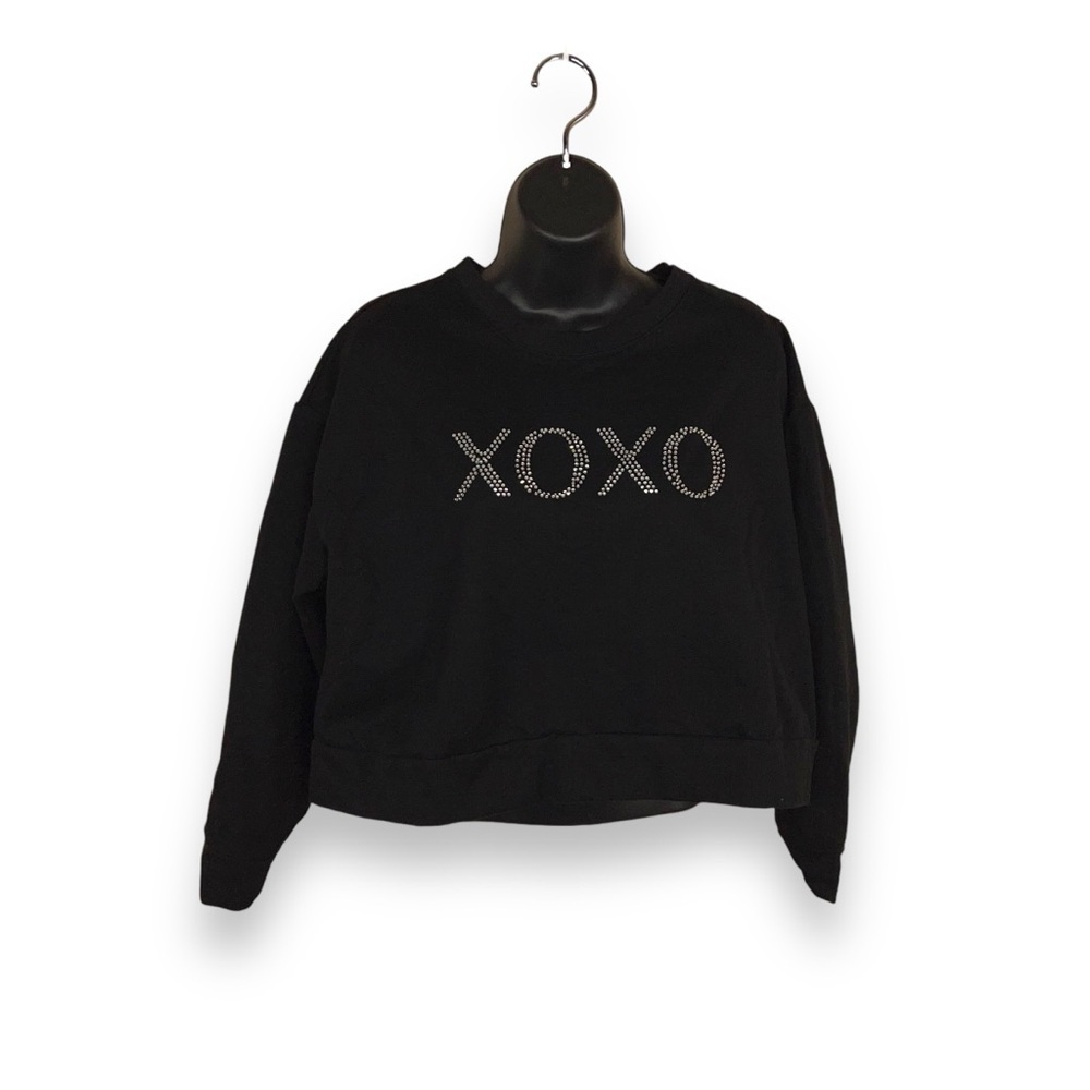 MEDIUM BLACK CROPPED STUDDED SWEATSHIRT LONG SLEEVE COMFORTABLE